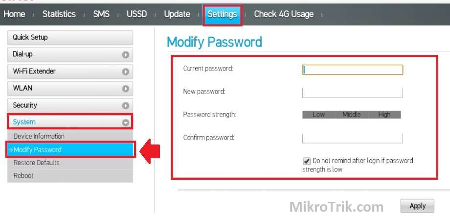 How to reset airtel 4g router password